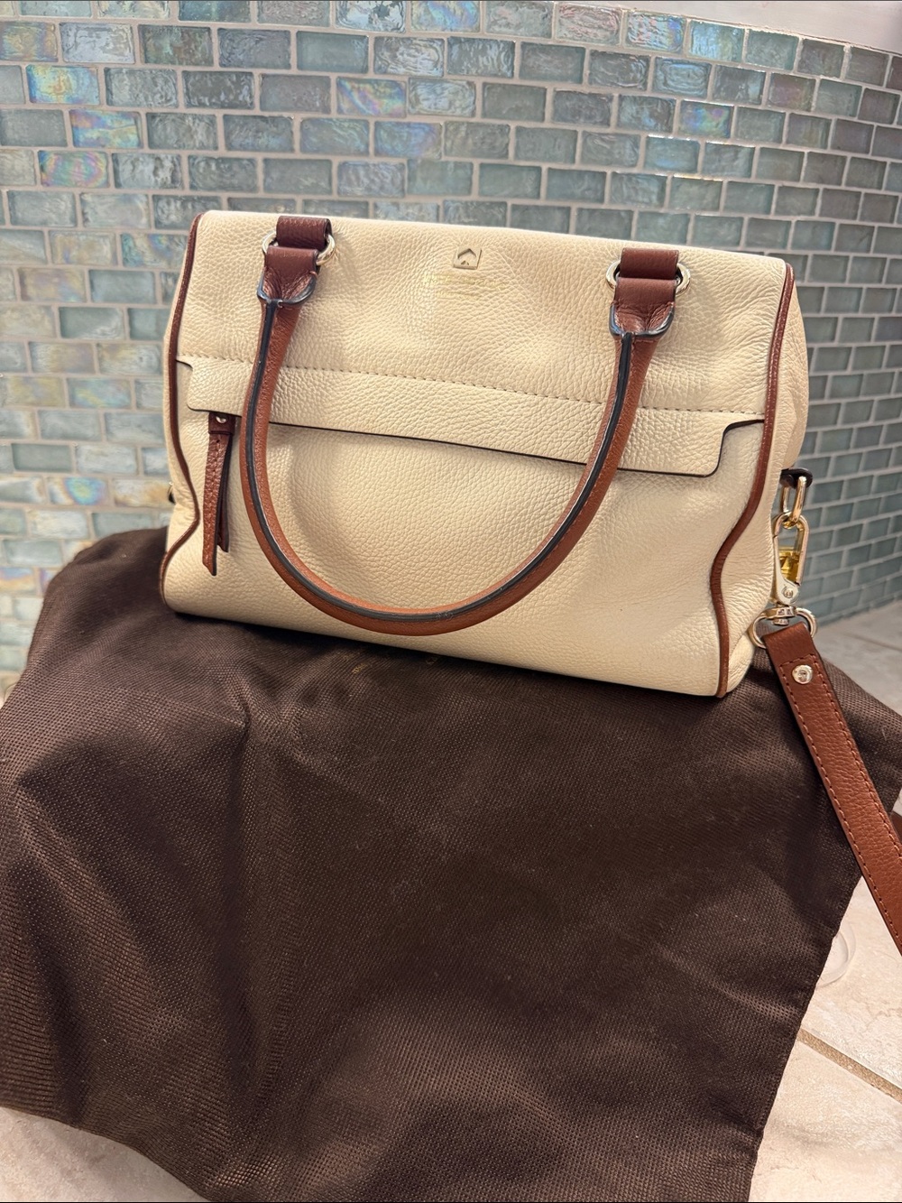 kate spade Cream and Brown Pebble Leather Satchel